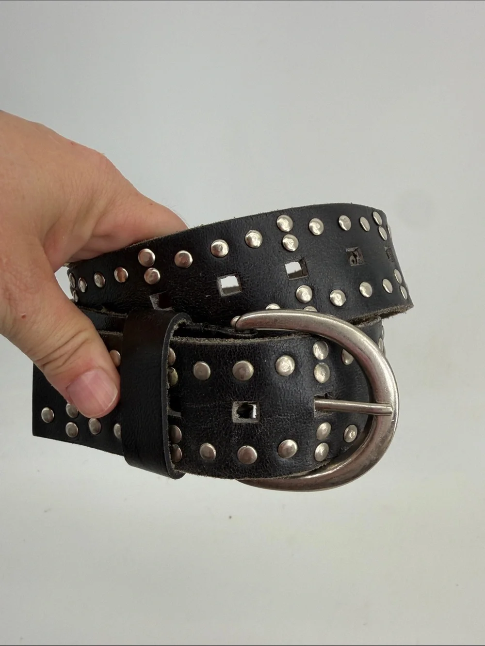 Vintage leather black studded rock n roll emo grunge belt sz L
